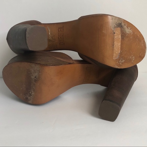 Diesel Brown Leather Tuileries Platform Heels 8.5 - Picture 3 of 7